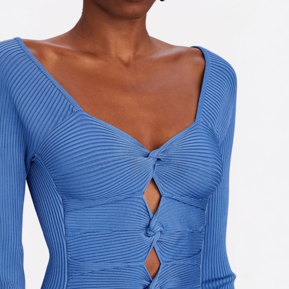Cult Gaia Melissa Long Sleeve Knit Midi Dress Size‎ Large Ribbed Stretch - Picture 12 of 13